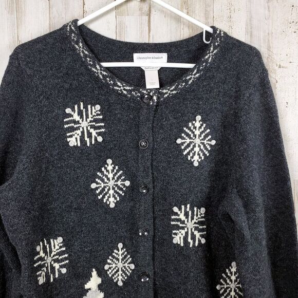 Christopher & Banks Christmas Cardigan Sweater Gray Size Large - Picture 4 of 11